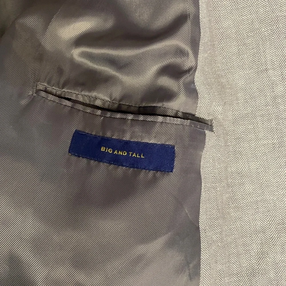 Stafford Signature Mens 58 Big & Tall Grey Herringbone Linen Cotton Sport Coat